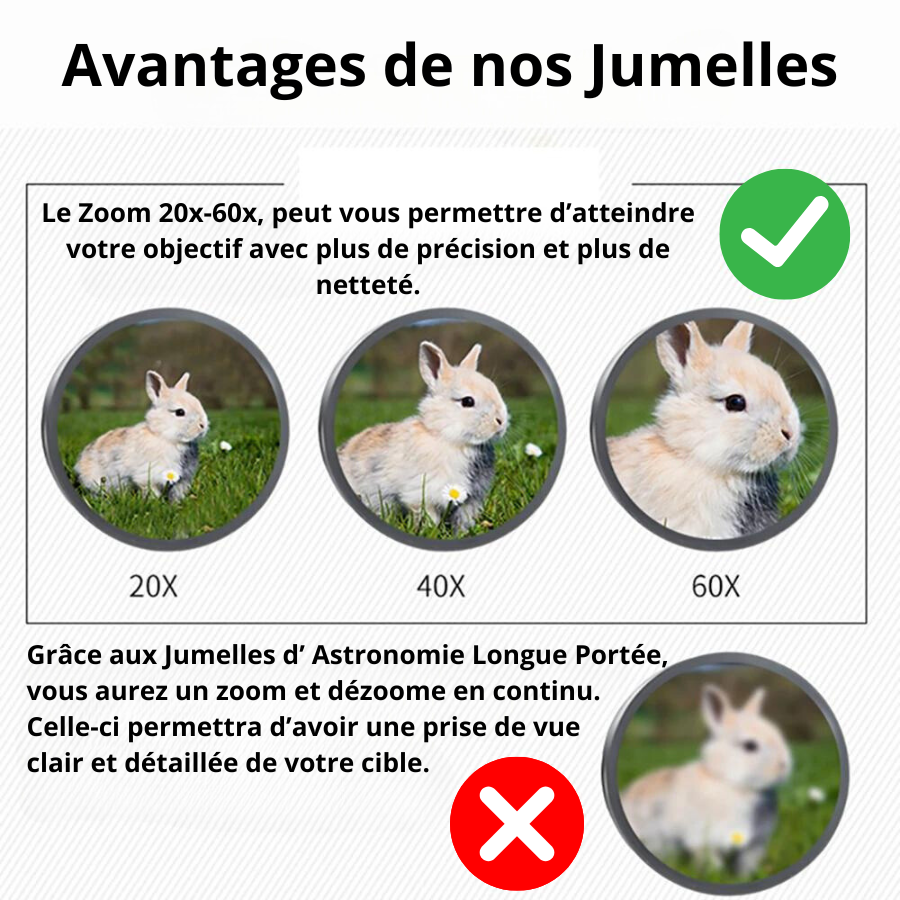 Grossissement 20x-60x des Jumelles Hubble pour astronomie et nature